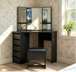 Modern <strong>Make</strong> <strong>up</strong> <strong>Vanity</strong> Table with Tri Fold Mirror Storage Drawers Dressing Desk Bedroom Furniture Home Furniture - Product Image 3