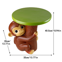 Table basse en résine et fibre de verre en forme de tronc d'arbre avec singe de dessin animé mignon, faite à la main et peinte à la main, verte, pour chambre d'enfant, Feng Shui