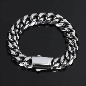 Chaîne cubaine en acier inoxydable avec fermoir à ressort pour hommes, collier et bracelet, vente en gros - Product Image 3