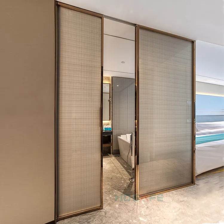 Hdsafe Luxe Gouden Frame Aluminium Sliding Glass Pocket Deur In De Muur Hotel Badkamer Douche Verborgen Holte Pocket Schuifdeuren