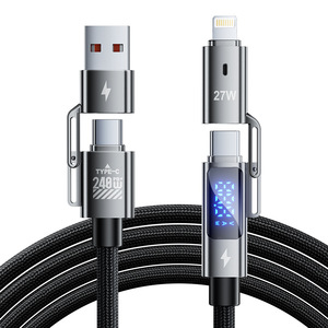 Câble de charge rapide numérique tressé 4-en-1 240W avec affichage numérique, longueur étendue de 1,5 mètre, compatible pour le transfert de données - Product Image 1