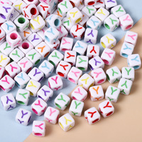 Perles en acrylique multicolores à coupe Asscher 6x6mm, lettres uniques, pour accessoires de bijoux DIY, en vrac, faites à la main, tressées, pour l'exportation