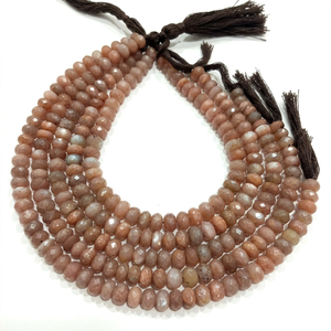 Perles de pierre de lune chocolat naturelle, facettées, rondes, de 8 à 9 mm, vendues par brin de 10 pouces de long - Product Image 1