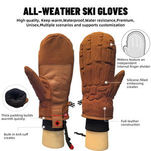 <span class=keywords><strong>Gants</strong></span> de ski d'hiver en daim marron, doigts séparés, imperméables, isolés, coupe-vent, chauds, poignets côtelés, cordon de serrage, unisexe pour le ski - Product Image 2