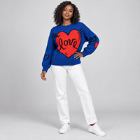 Pull en tricot surdimensionné pour femmes, col rond, motif cœur jacquard, pour la Saint-Valentin, personnalisable OEM ODM, faible MOQ