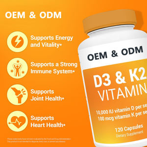 Suplemen Kapsul Lunak Vitamin D3 K2 OEM, K2 MK7, Bahan Vegetarian, 10000 IU Vitamin D3 K2 untuk Kesehatan <span class=keywords><strong>Diet</strong></span> - Product Image 2