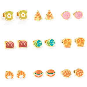 ต่างหูน่ารัก รูปขนมปัง เค้ก ซีรีส์แฟชั่นเด็ก ต่างหูแบบติดหู สแตนเลสชุบทอง 18K ต่างหูเด็กผู้หญิง - Product Image 5