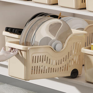 ที่จัดระเบียบครัวสไตล์ญี่ปุ่น ชั้นวางของพลาสติกหนาพร้อมล้อ สำหรับฝาหม้อและอุปกรณ์ทำอาหาร ความลึก 8-11.9 นิ้ว - Product Image 2