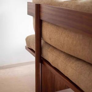 Sofá de Madera Maciza Estilo Wabi Sabi, Diseño Minimalista, Tapizado, Forma Recta, para Sala de Estar, Apartamento Pequeño, Cafetería, Casa de Huéspedes - Product Image 3