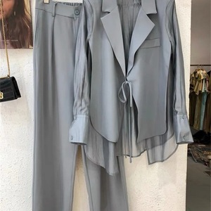 Women's Summer Chiffon Splicing False Two Piece High Waist Wide Leg Pants <b>Sunscreen</b> Suit Two Piece Set Fashion - Product Image 4