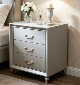 Modern Luxury <b>Grey</b> Solid Wood Nightstand,3 Drawers Gold Metal Handle Short Feet Bedside <b>Cabinet</b> for Contemporary Bedroom Night S - Product Image 3