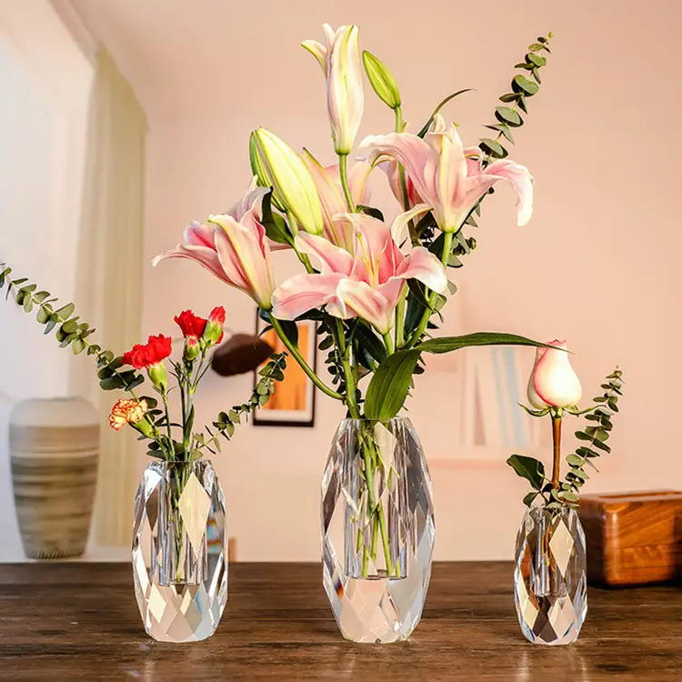 Grosir Vas Bunga Kaca Kristal Bening Modern Dekorasi Meja Hotel atau Rumah atau Kantor