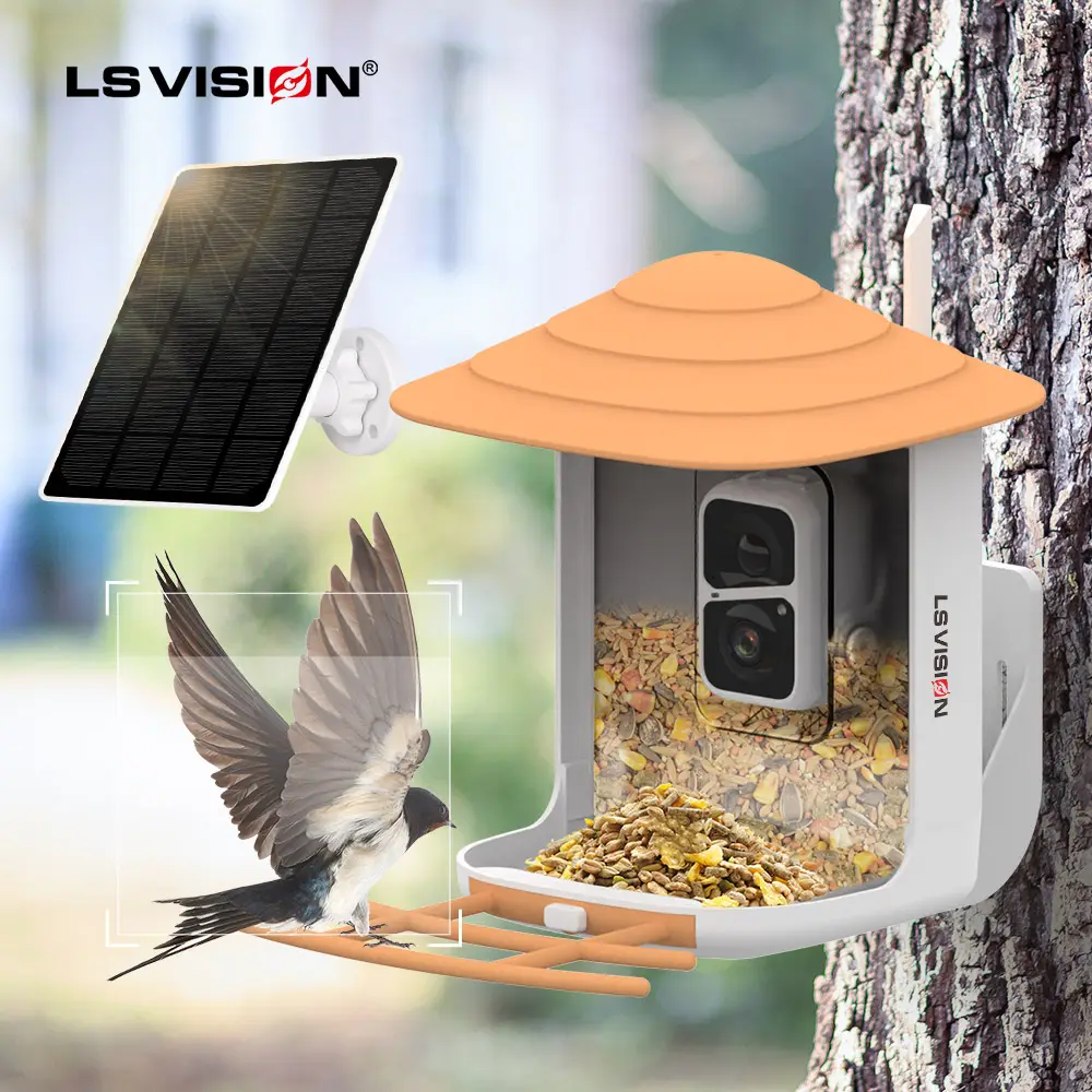 LS tầm nhìn 1080p tự động Chụp chim video ai thông minh xác định loài chim năng lượng mặt trời không dây CCTV chim nhà với máy ảnh