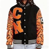 Veste bomber XJYD Hip Hop à col montant, logo personnalisé, motif tigre tendance, broderie chenille, imperméable et respirante