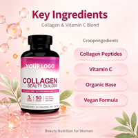 Comprimés de collagène et vitamine C à marque privée, 60 unités, biologiques, végétaliens, pour femmes, éclaircissement de la peau, OEM ODM, personnalisables en vrac