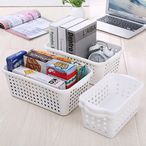 Storage Basket Plastic Rectangle With Handles White Transparent 27x10.5x16 For Office Desktop Bathroom Kitchen Organizer - Product Image 1
