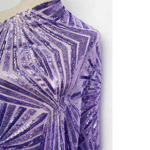 Stock vente en gros de jupes pour femmes maille extensible paillettes violet motif diamant 3mm paillettes tulle robe de mariée tissu en dentelle - Product Image 1
