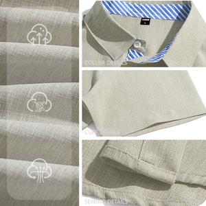 Camisa de Vestir de Manga Corta para Hombre, Corte Entallado, Mezcla de Algodón y Lino, con Botones y Bolsillo en el Pecho, para Uso Casual de Verano - Product Image 5