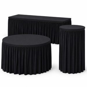 Funda de mesa de spandex con forma personalizada y falda fruncida para proyectos de hostelería, catering y buffets de hotel - Product Image 1