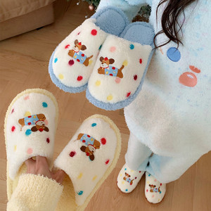 Phụ nữ của mùa thu mùa đông vui vẻ sang trọng nhà cho dép mỏng Dải đầy màu sắc Dot Dog phim hoạt hình thiết kế dễ thương bông lông thai sản Giày - Product Image 5