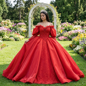 Robe de bal vintage rouge en satin, modèle Dy1181, robe de soirée à col cœur, Vestidos De 15 Anos, robe de Quinceañera Jancember - Product Image 1