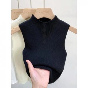 <span class=keywords><strong>Top</strong></span> a Canotta da Donna con Scollo a O in Maglia, Ideale per Stratificare o Indossare da Sole, con Dettagli in Pizzo, Senza Maniche, Modello Corto - Product Image 5
