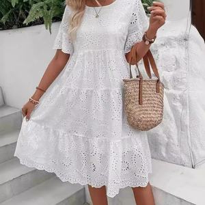 Vestido Bohemio de Moda, Nuevo, de Verano, de Algodón, para Mujer, Informal, con Bordado Floral, Estilo Casual, Hasta la Rodilla - Product Image 1