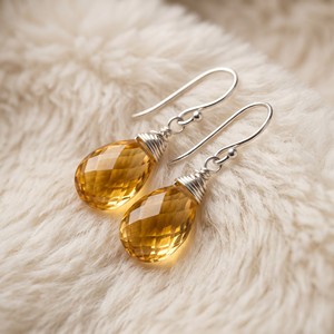 Ear enlace oem odm 925 Sterling <b>Silver</b> <b>Wire</b> Wrapped Teardrop Citrine Dangle Earrings Custom Wholesale Natural Stone Jewelry - Product Image 3