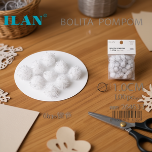 Ilan Bolita Pompom 1,0 cm couleur argent, environ 100 pièces pour la décoration artisanale - Product Image 2