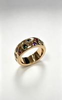 18K Vergoldeter Breiter Bandring für Damen mit Gemischten Formen und Mehrfarbigen Zirkonia-Einlagen, Stapelbar, Minimalistisch, Klassisch, Täglicher Modeschmuck