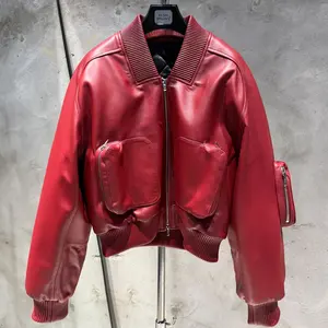 Cappotto di Lusso in Vera Pelle di Pecora a Maniche Lunghe per Primavera e Autunno, Giacca <span class=keywords><strong>Bomber</strong></span> da <span class=keywords><strong>Donna</strong></span> con Tasche - Product Image 2