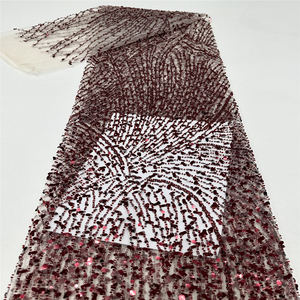 Robe de soirée en dentelle à motif floral avec broderie de perles brillantes et de paillettes 100% polyester soluble dans l'eau pour sacs et décoration intérieure - Product Image 1