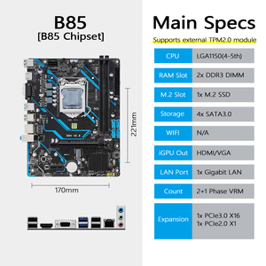 เมนบอร์ด NEW <span class=keywords><strong>B85</strong></span> รองรับ TPM 2.0 ช่องเสียบ LGA1150 แบบ Dual Channel 2X DDR3 RAM ช่องเสียบ NVMe M2 PCIe3.0 X16 SATA3.0 USB3.0 - Product Image 3