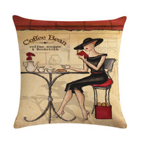 Housse de coussin imprimée en lin 18x18 pouces pour femme, motif chapeau tendance, pour café, bureau, canapé, cadeau