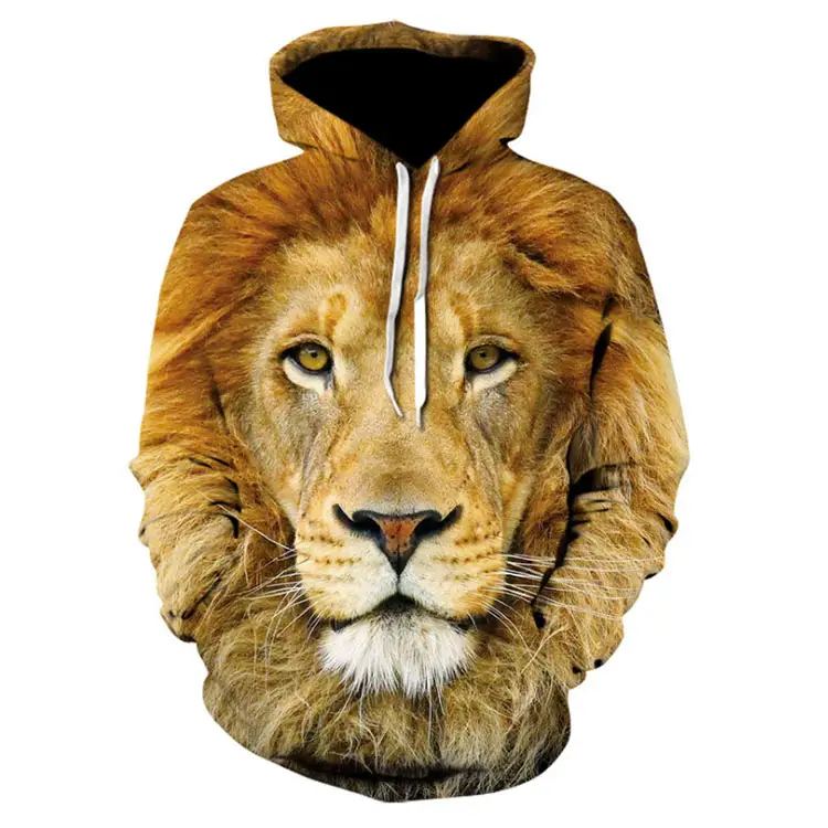 2022 newly design custom 3d graphics print cool hoodies wholesale lion printed 3d hoodie for men