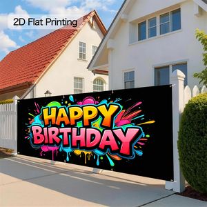 Bannière <span class=keywords><strong>personnalisée</strong></span> Joyeux <span class=keywords><strong>Anniversaire</strong></span> pour porte de garage, style graffiti, en polyester, 13x6FT, grande bannière décorative pour intérieur/extérieur, maison et jardin - Product Image 4