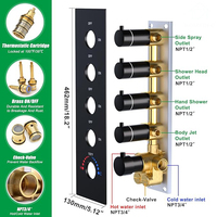 Ensemble de douche thermostatique en laiton noir avec pommeau de douche LED multifonction effet pluie 14x20 pouces pour salle de bain