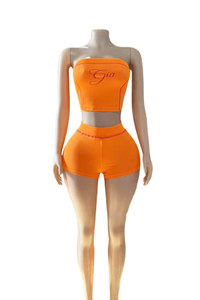 Completo Due Pezzi da Donna Primavera Estate, <span class=keywords><strong>Top</strong></span> Corto a Fascia e Pantaloncini Stampati Digitali – Set Sportivo Urbano - Product Image 4