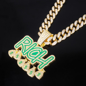 マイアミメンズトレンディロックヒップホップネックレスヨーロッパ系アメリカ人ジュエリーフルダイヤモンドゴールド豊富な文字マネーバッグパーティーギフト - Product Image 3