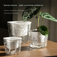 Pot de fleurs carré transparent auto-arrosant en plastique avec trou de drainage, texture pierre givrée, 12 pouces, grand diamètre supérieur de 10 cm