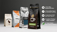 Sachet de café imprimé sur mesure à fond plat, résistant à l'humidité, refermable avec fermeture éclair, pour emballage de grains torréfiés, pochette en aluminium à usage unique