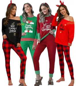 S-5XL Wholesale Cotton Plaid Printed Long Lounge Wear lady's Sleepwear Plus Size Pyjamas Christmas Pajamas for Women