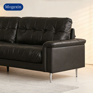 Canapé d'angle moderne italien de luxe confortable en cuir PU noir à deux places, adapté aux salons, hôtels, appartements - Product Image 5