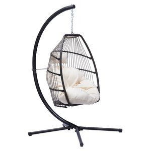 <span class=keywords><strong>Silla</strong></span> <span class=keywords><strong>Colgante</strong></span> Plegable de Metal <span class=keywords><strong>Tipo</strong></span> Huevo con Soporte en Forma de C, Cojín y Almohada Impermeables para Muebles de Exterior y Uso en Parques - Product Image 1