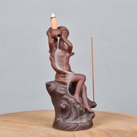 Bâtons de cône d'encens enraciné déesse assis sur conque brûleur d'encens à refoulement en céramique