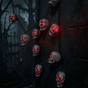 Horror Bloody <b>Skull</b> Chain Led String Red Glowing Eyes Skeleton Hanging Lights Halloween Spooky Atmosphere Decor - Product Image 3