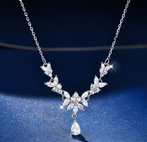 **S925 <b>Sterling</b> <b>Silver</b> Sparkling Cubic Zirconia Drop <b>Necklace</b> Luxury Wedding Party Jewelry Gift For Women Evening Dress Occasion - Product Image 6