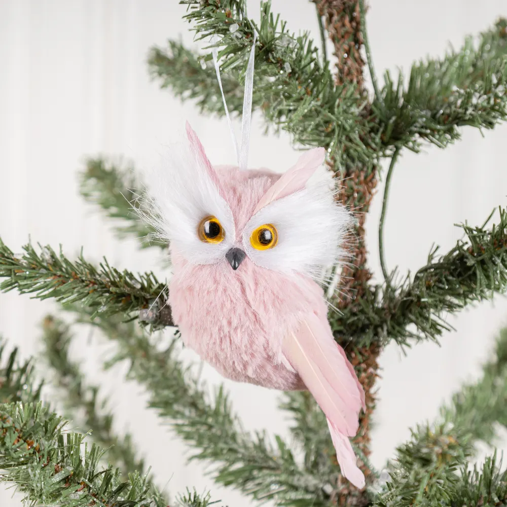 Real Feather Owl Christmas Tree Ornament Suppliers Hanging Ornament Pink Owl for Christmas Tree Home Room Wall Window Decor