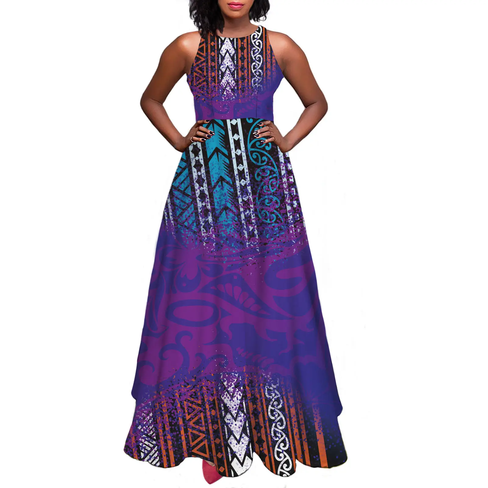 Low Price Tie dye High waist Womens Maxi Dresses Hawaii Polynesian tribal Tank Top Dress Flare Swing Maxi Dresses For Women