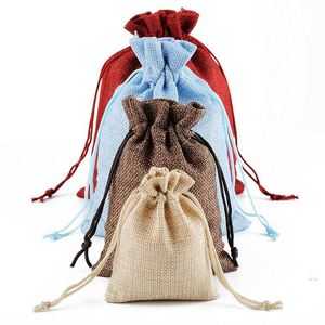 Sac fourre-tout en lin et jute recyclable et réutilisable avec cordon de serrage, doublure non tissée, impression de logo personnalisée, emballage multicolore et multi-tailles, vente en gros - Product Image 4